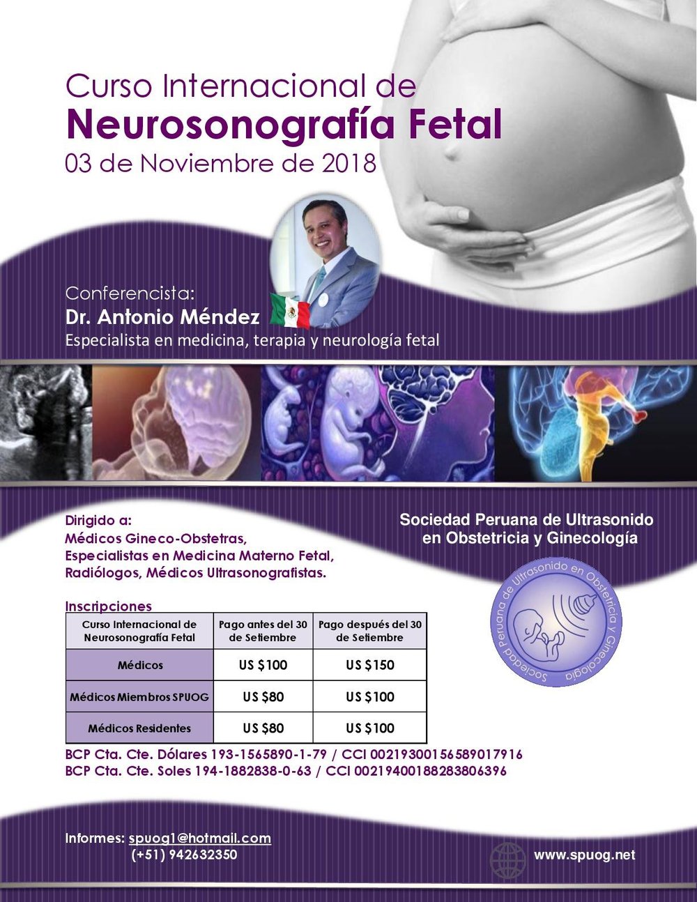 Afiche del Curso Internacional de Neurosonografía Fetal, 3 de noviembre de 2018